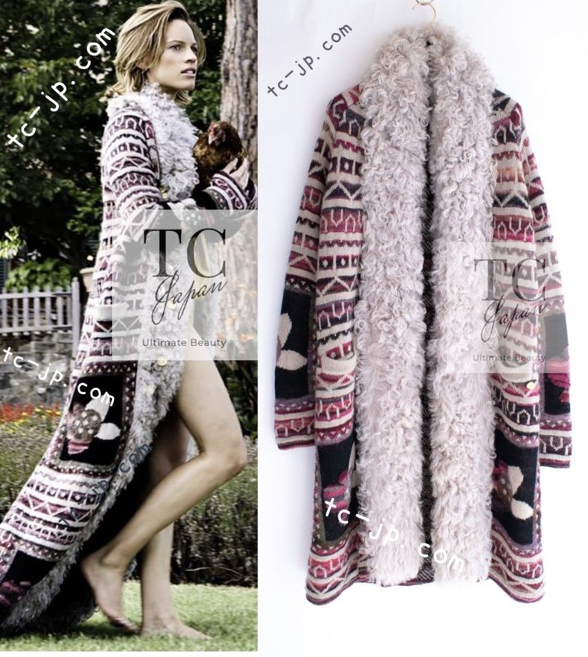 シャネル カーディガン コート CHANEL 146万 グレー パープル ラム ファートリム ウール モヘア ニット 超 42 カールラガーフェルド メティエダール
