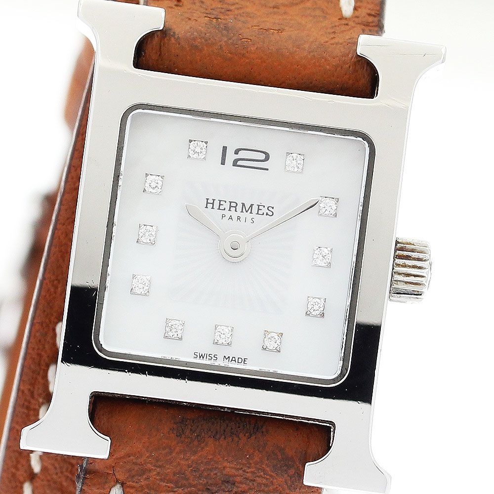 エルメス HERMES HH1.110 Hウォッチ ミニ 11Pダイヤ ホワイトシェル文字盤 クォーツ レディース_916302