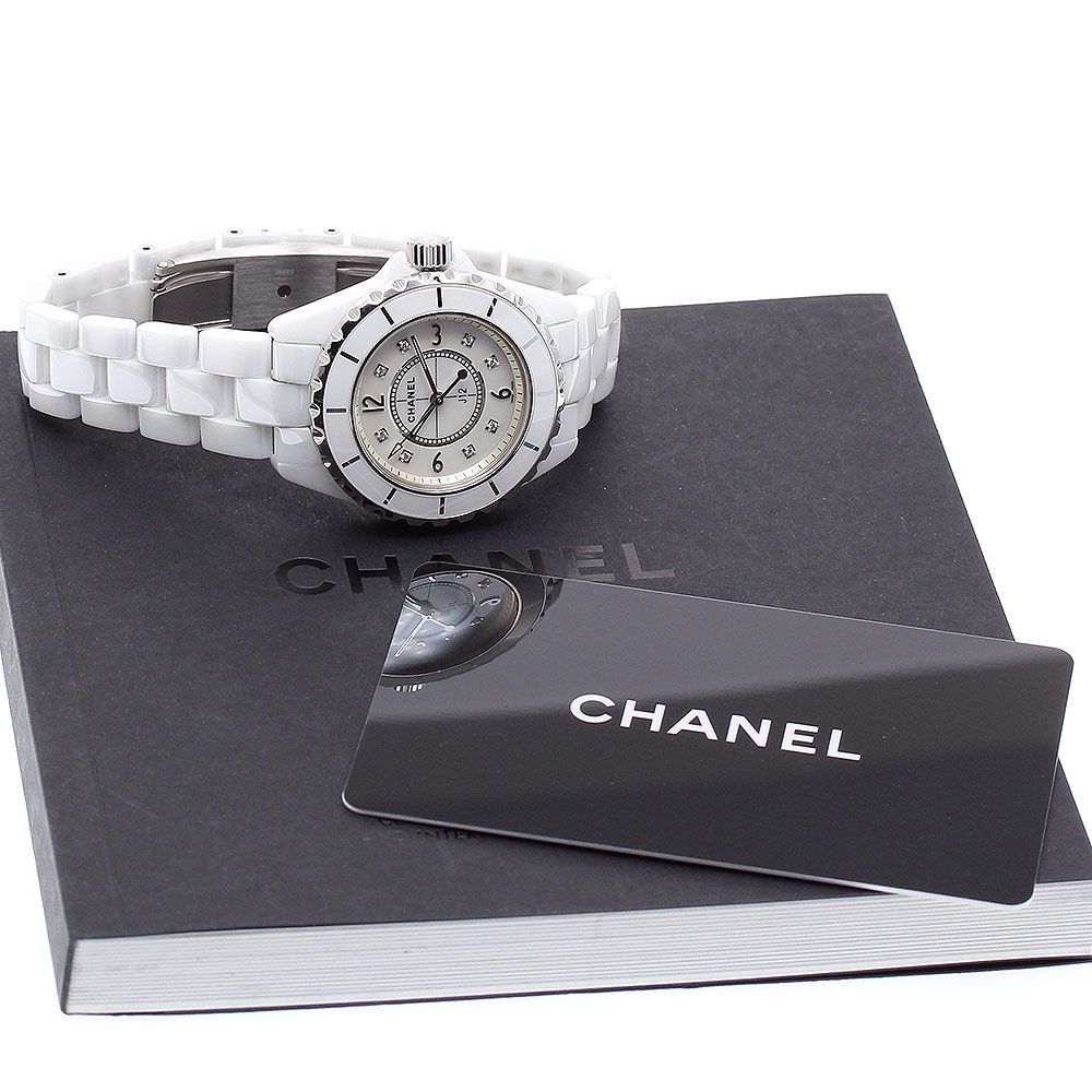シャネル CHANEL H 2422 J 12 33ｍｍ 白セラミック 8 Pダイヤ クォーツ レディース保証書付き_918593