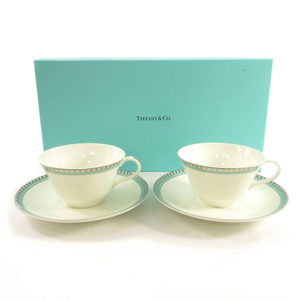 ティファニー TIFFANY - CO. プラチナブルーバンド カップ&ソーサー コーヒーカップ ティー 食器 ペア ボーンチャイナ 白 ホワイト