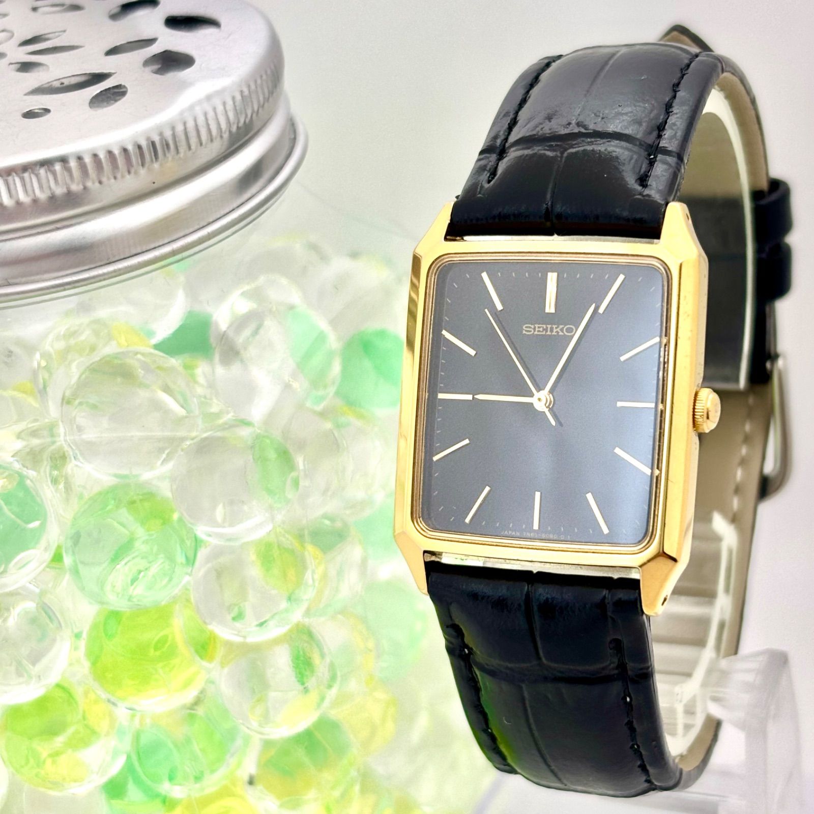 電池 SEIKO セイコー メンズ 腕時計 レクタンギュラー ゴールド 7N01-5060 170822 ベルト