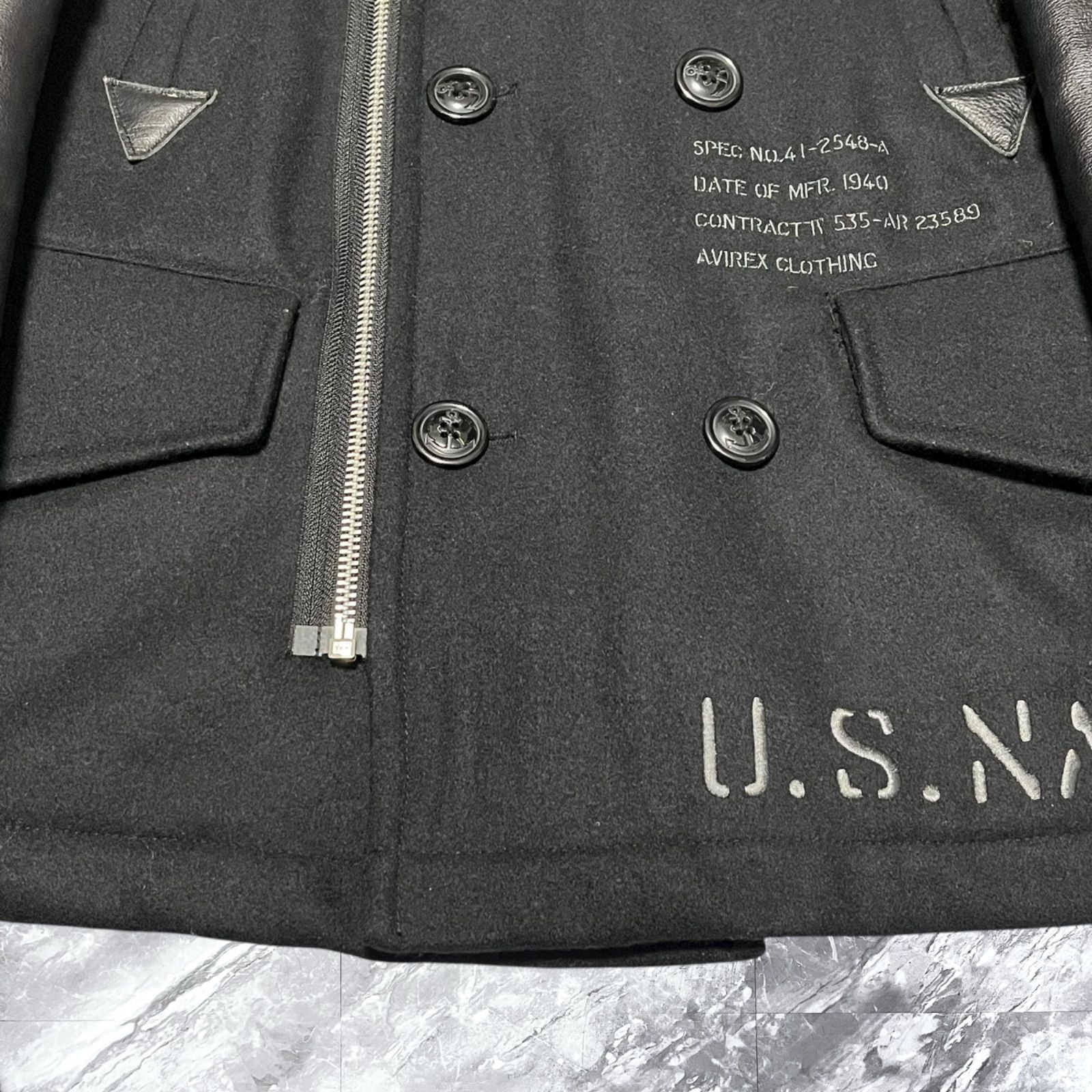 AVIREX Pコート＋ダブルライダース 牛革切替 ブラック ワッペン XL