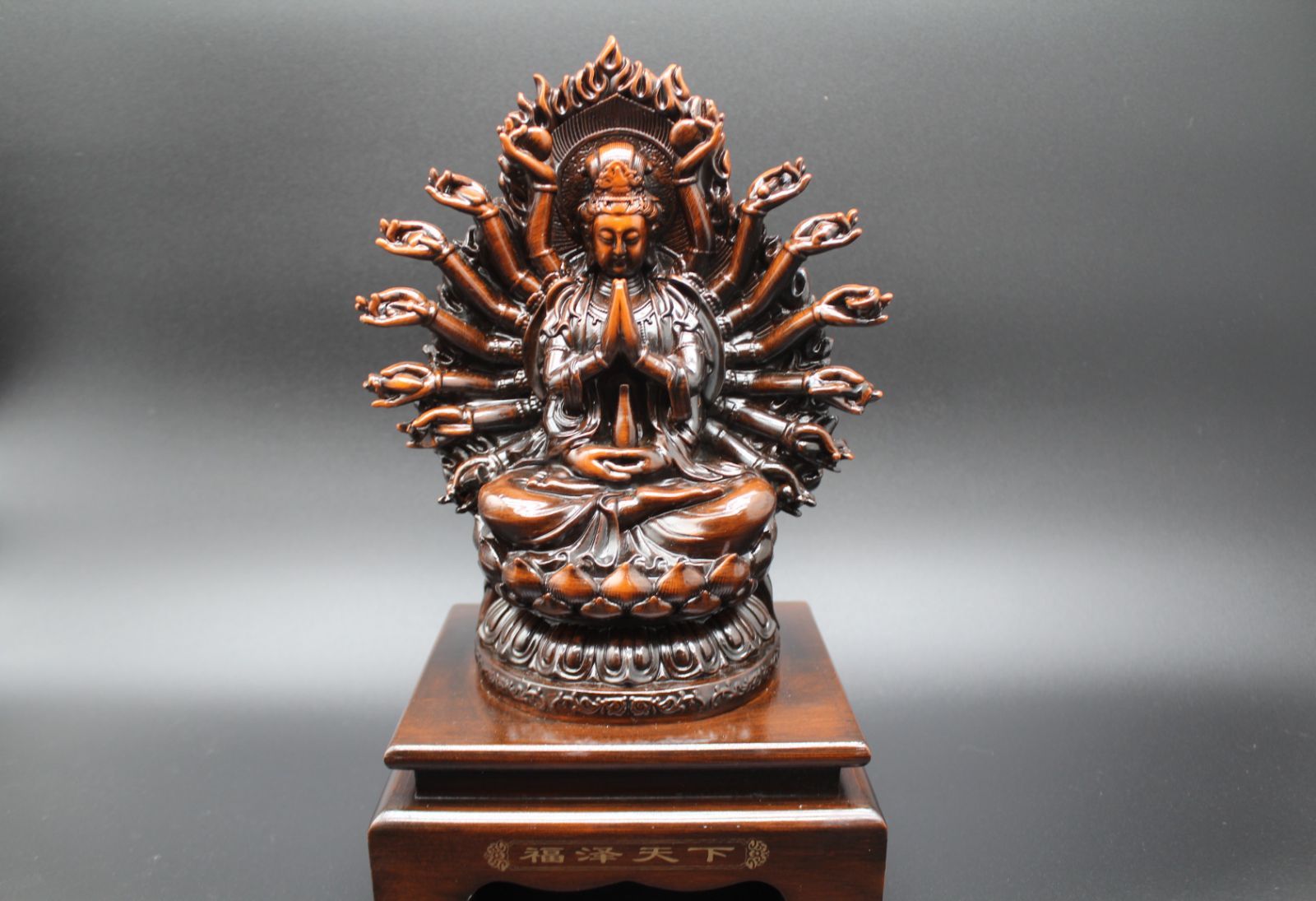 福助 某有名資産家委託品 千手観音 木彫り 縁起物 時代物 名工作 アンティーク 置物 インテリア 仏像