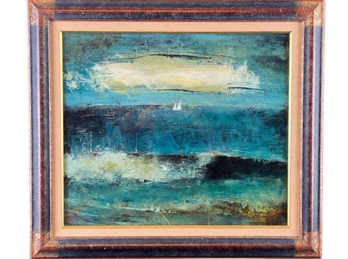 宮本豊蔵 「一人の海(ニース)」油彩 10号 風景画 直筆サイン入り 三越