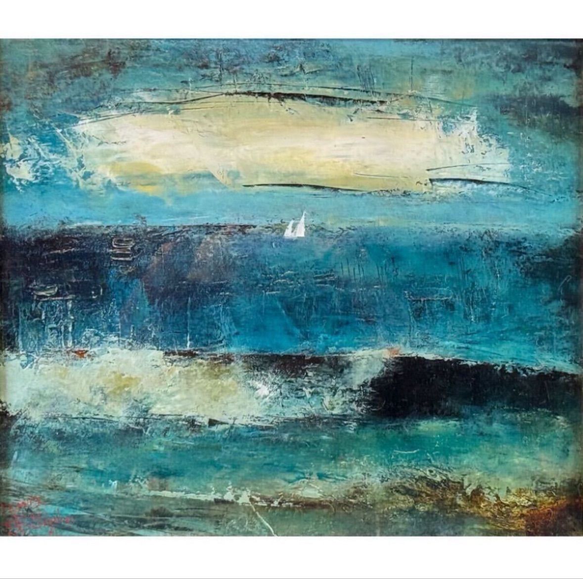 宮本豊蔵 「一人の海(ニース)」油彩 10号 風景画 直筆サイン入り 三越
