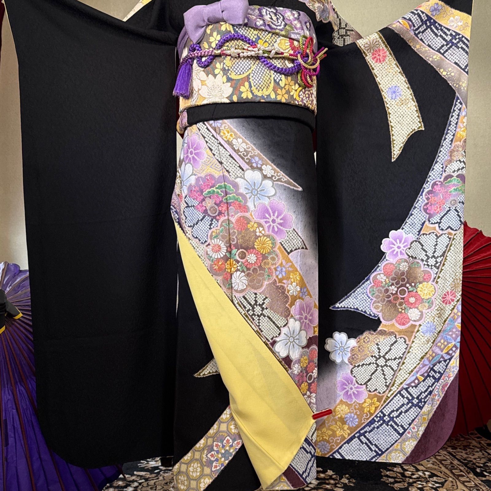 正絹・振袖・袋帯・長襦袢・半衿・4点 ガード加工 フルセット・ガード