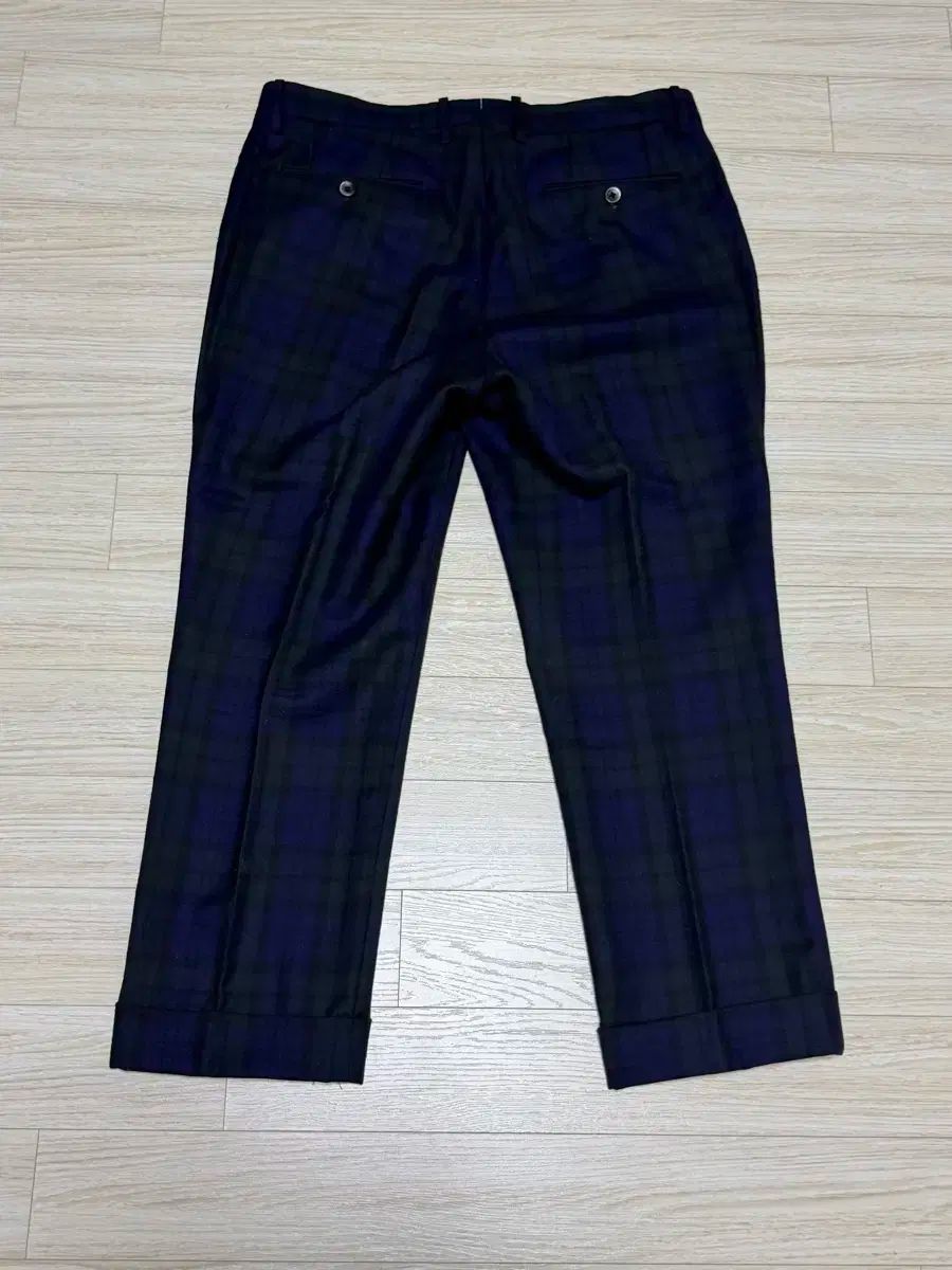 越前屋 ワンタック タータンチェック ブラックウォッチ ウールパンツ 50