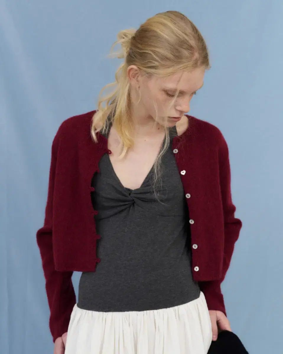 ポエト アルパカカーディガン バーガンディ