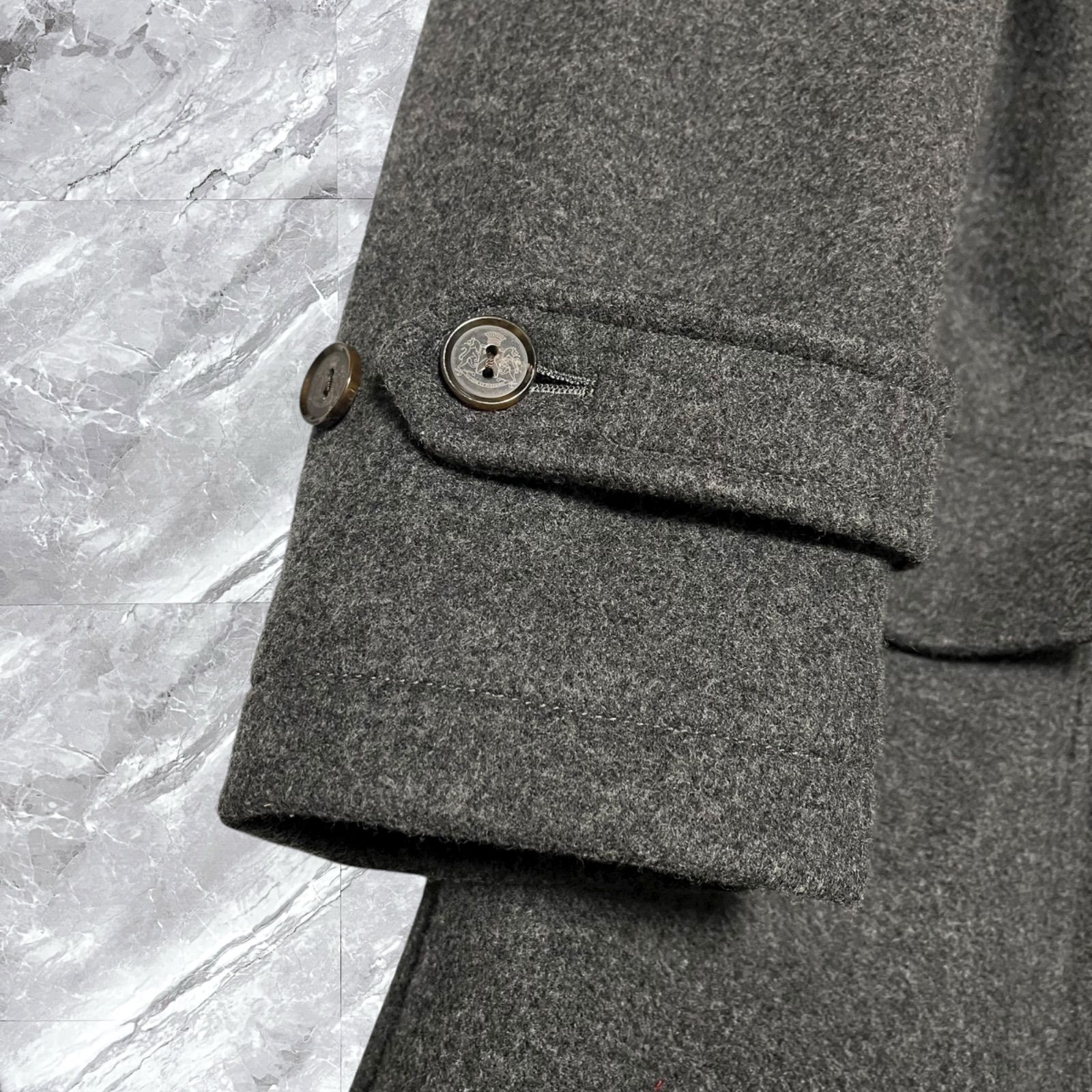 大きいサイズ lucien pellat-finet ルシアンペラフィネ ダッフルコート ウール カシミヤ カシミア スカル キルティング 裏地 総柄 裏地 グレー系 灰色系 サイズXL