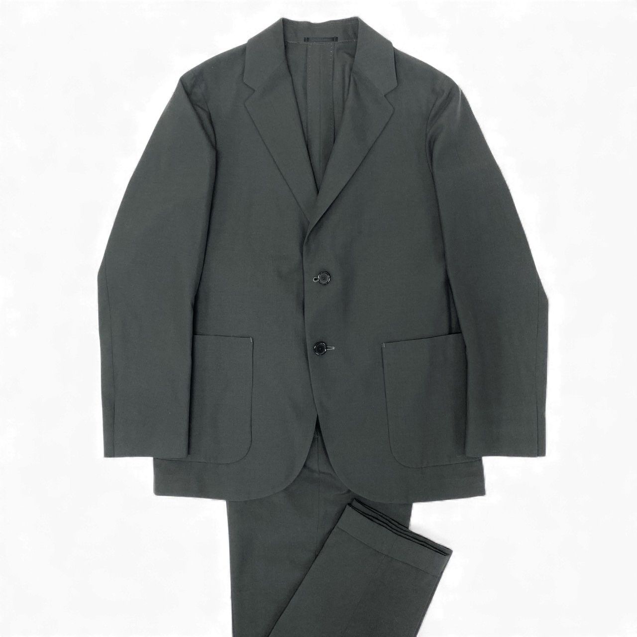 19k10 JOHN SMEDLEY ENGLAND ジョンスメドレー セットアップスーツ シングル 2B アンコンジャケット スラックス ウール混 メンズ 紳士服 1 S ダークグレーu02t