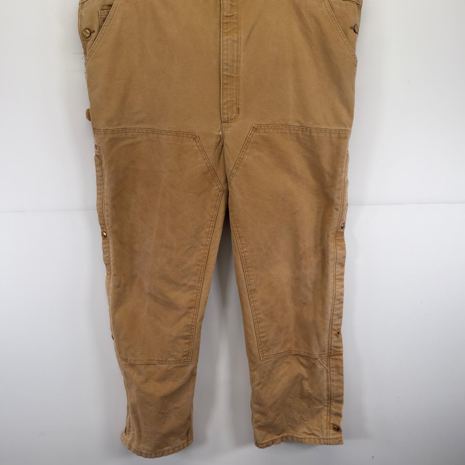 古着 カーハート Carhartt オーバーオール ダック地 ワーク 大きいサイズ ワンポイントロゴ W46 L32 ベージュ系 メンズ