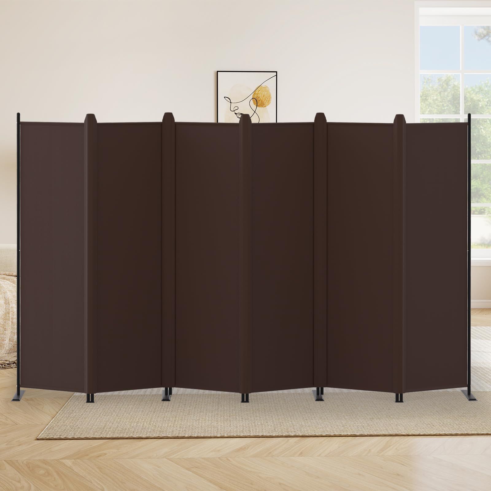 KELIXU パーテーション 間仕切り 6連 高さ176 3 cm 幅328 7 カバーストリップ付属 クロスパーテーション 折りたたみ式 衝立 自立式 布製 目隠し 屏風 おしゃれ 頑丈 部屋 オフィス 事務所用 ブラウン