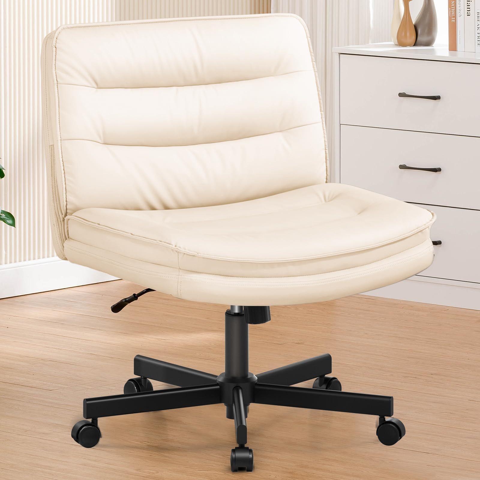 COMHOMA デスクチェア あぐら ソファチェア オフィスチェア ブラック 疲れない椅子 90° 130°ロッキング角度 肘掛けなし 座面広い ホイール付き回転 10 cm高さ調節 PUレザー 軽快な小型のソファ 一人掛け 小さなスペースRH 310