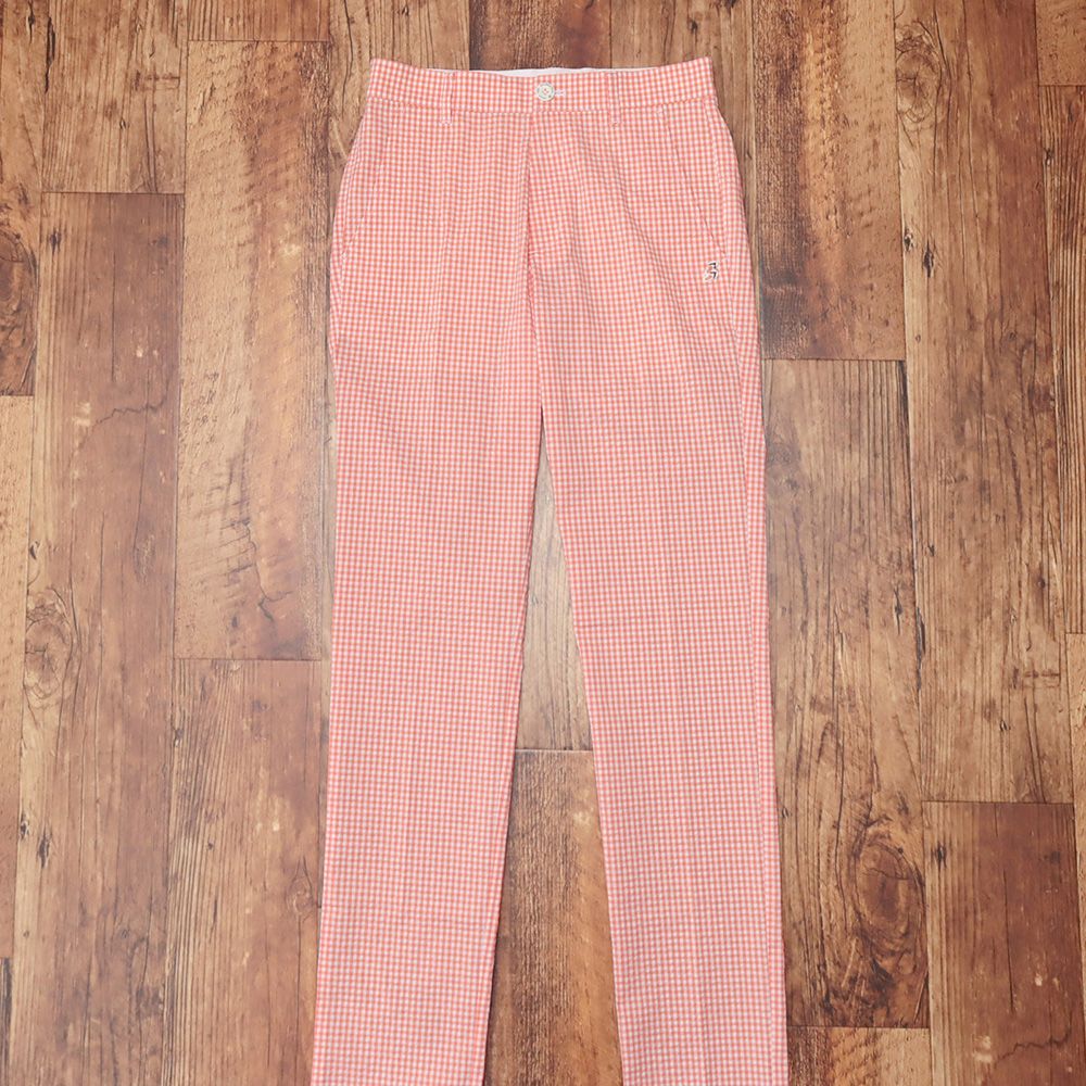 春夏 ZOY 79 cm ゴルフ パンツ 吸水速乾 サッカー ギンガム チェック メンズ 紳士 ゾーイ オレンジ kk 107