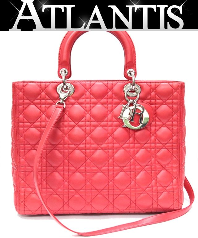 クリスチャンディオール Christian Dior レディディオール カナージュ 2WAYバッグ ラージ ラムスキン 赤 S金具 72269