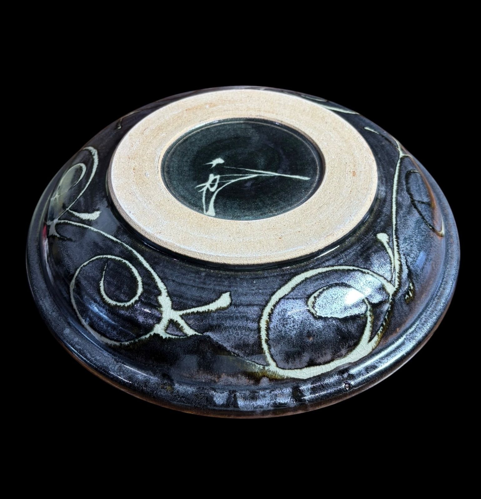 民藝益子焼 飾り皿 皿立て付 作家物 益子焼 セール 丸皿 郷土民芸品