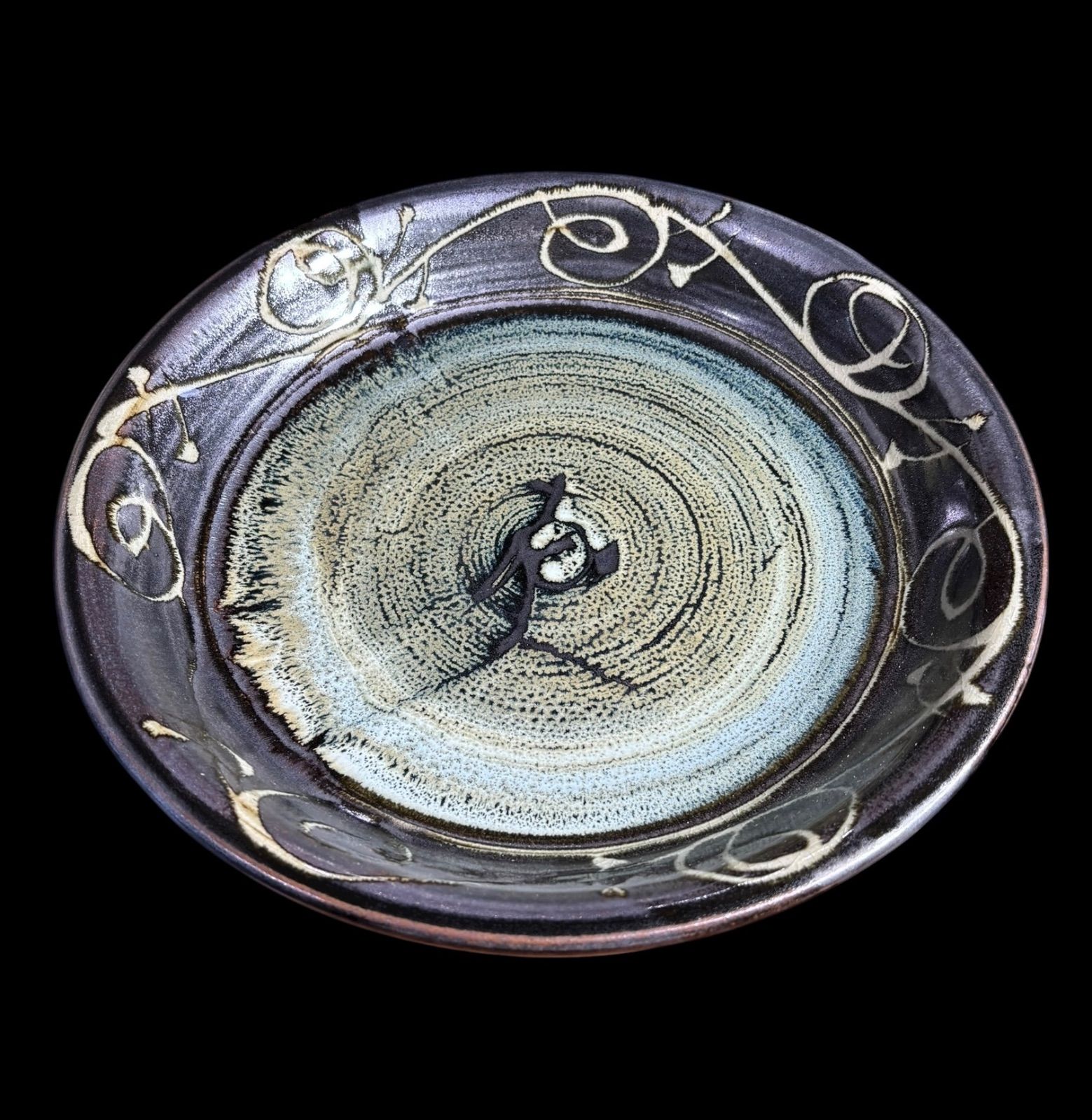 民藝益子焼 飾り皿 皿立て付 作家物 益子焼 セール 丸皿 郷土民芸品