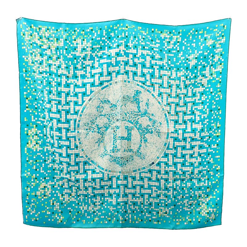 エルメス HERMES カレ90 スカーフ シルク グリーン ブルー レディース Aランク