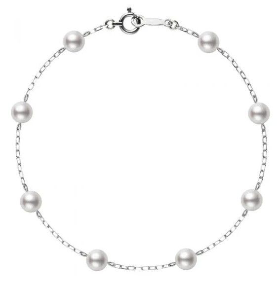 MIKIMOTO ミキモト パールブレスレット ステーション ブレスレット K18WG シルバー レディース