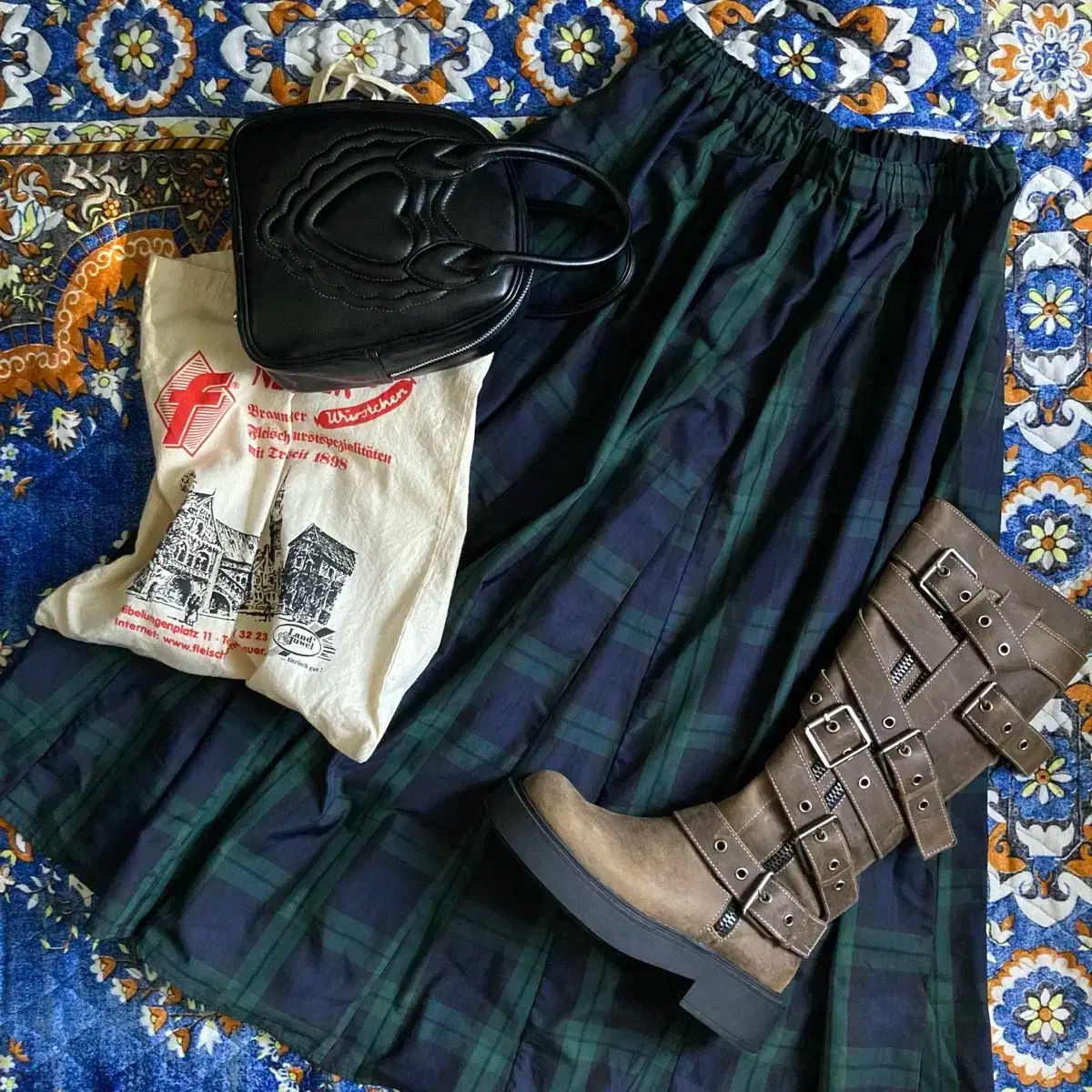 ヴィンテージ アメカジ グリーン ネイビー タータンチェック ISTJ VENDING MACHINE Ver ロング フ スカート