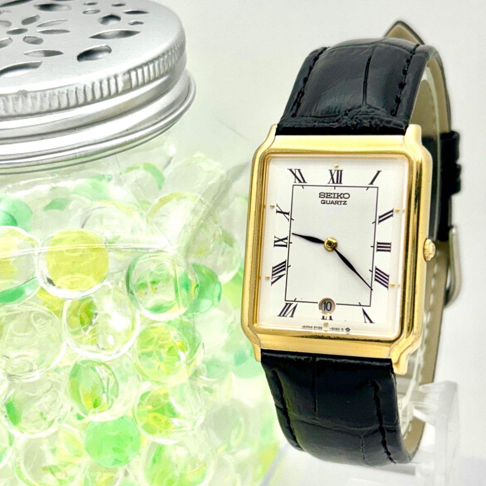 新品電池】SEIKO セイコー メンズ 腕時計 レクタンギュラー ゴールド