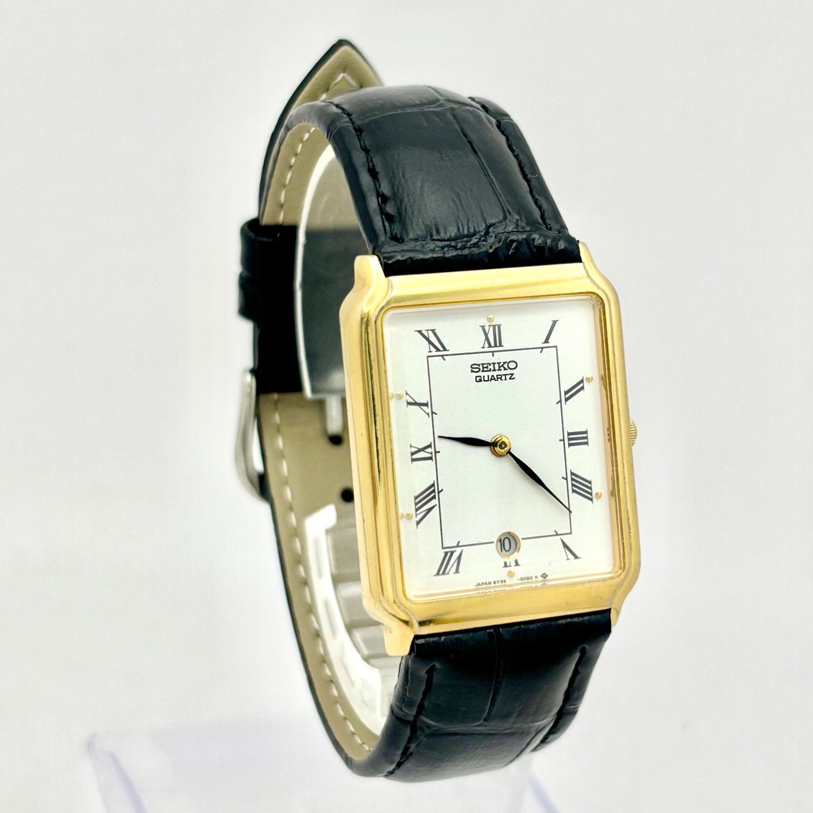 【*o様 SEIKO レクタンギュラー ゴールド メンズ腕時計 ローマン スモセ 新品電池】SEIKO セイコー メンズ 腕時計 レクタンギュラー ゴールド