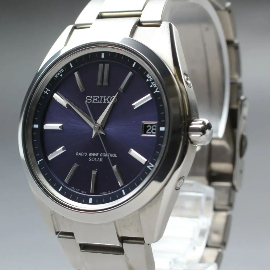 SEIKO ブライツ 7B24-0BH0 メンズ腕時計 ソーラー電波 パープル文字盤
