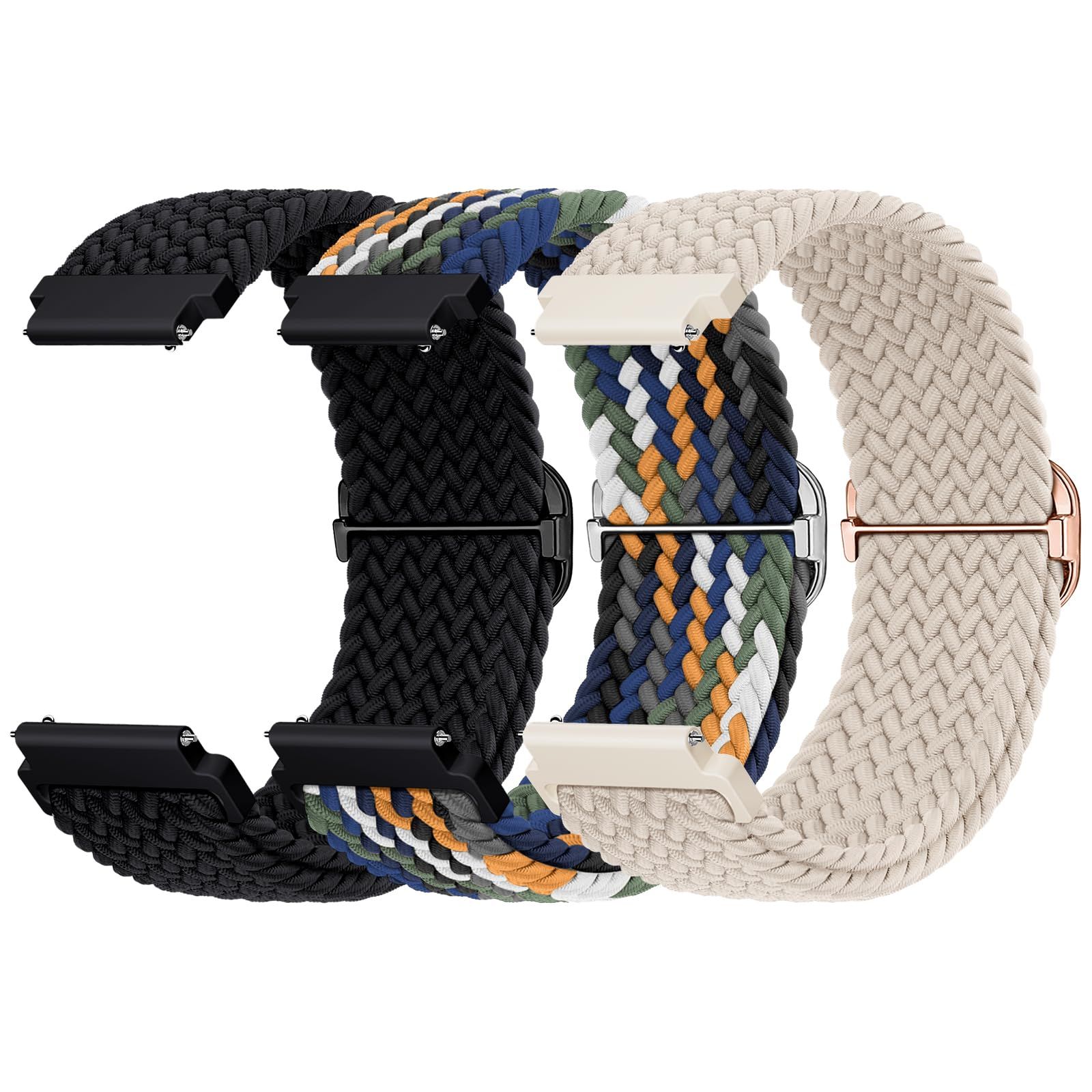 新品 [Missair] コンパチブル 時計 ベルト 20mm 22mm スマートウォッチ ベルト ナイロン 腕時計 バンド 編み込み 弾性ストラップ 金属製調整バックル スマートウォッチ バンド 伸縮性 ゴム Samsung Ga