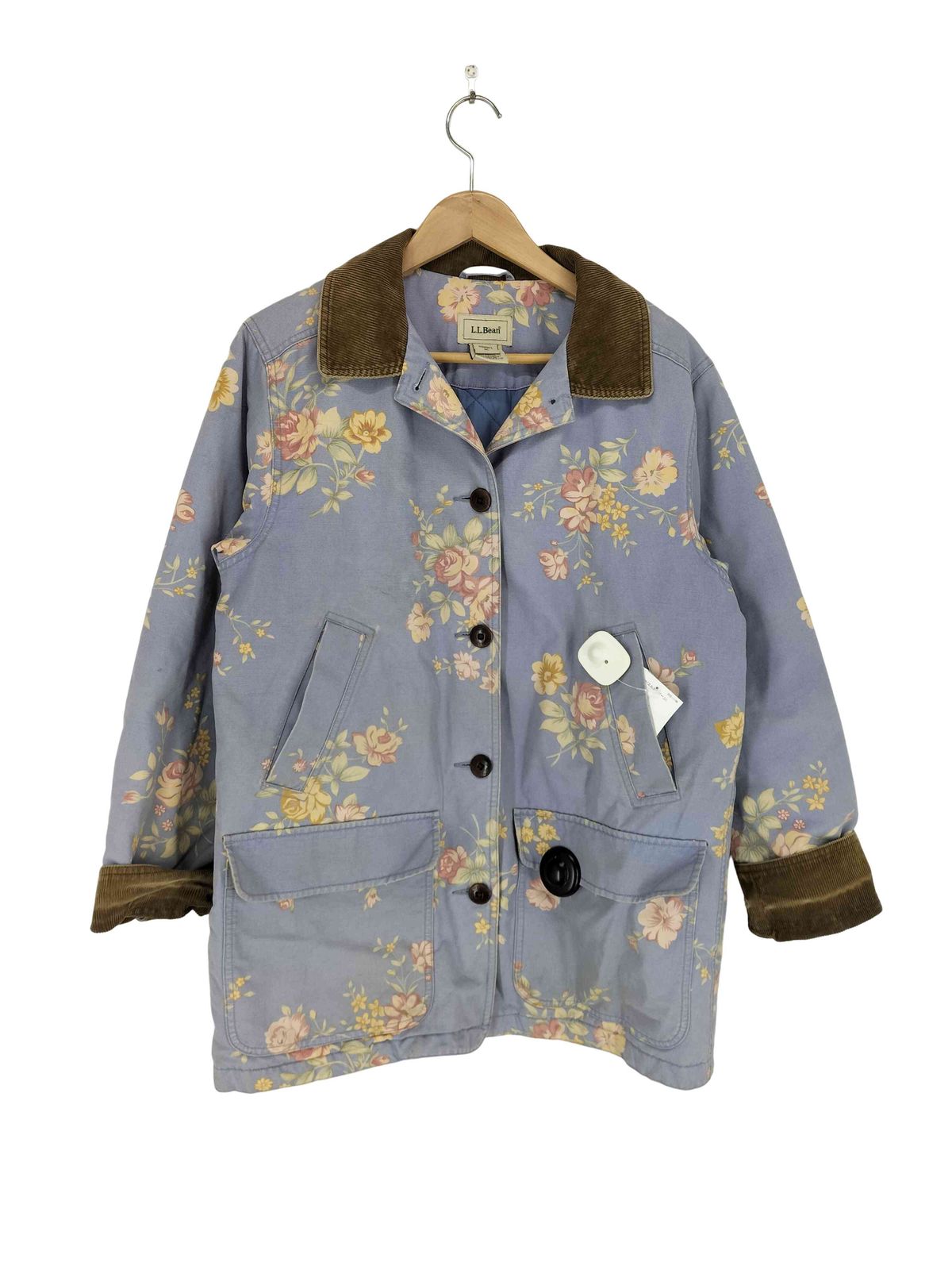 エルエルビーン L.L.Bean 00S 襟袖コーデュロイ切替 花柄中綿カバーオール レディース import M