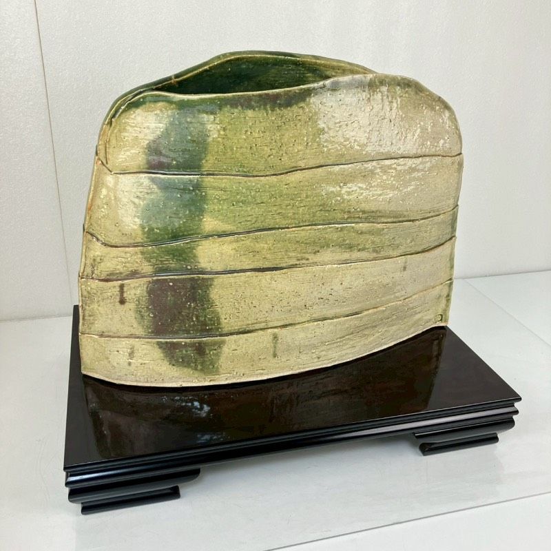 金彩 池坊 花器 花入 華道 花瓶 花活け 華道具 フラワーベース 池坊好み 陶器 台座付き