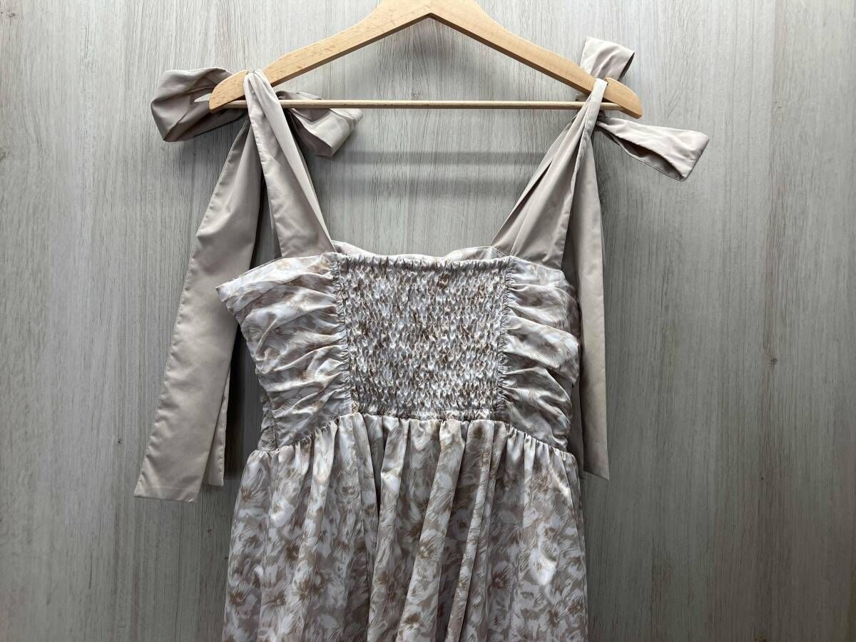 SNIDEL スナイデル ショルダーリボンフラワーワンピース マキシ丈 異素材 胸ギャザー 華やか リゾート感 ぼかし調 1