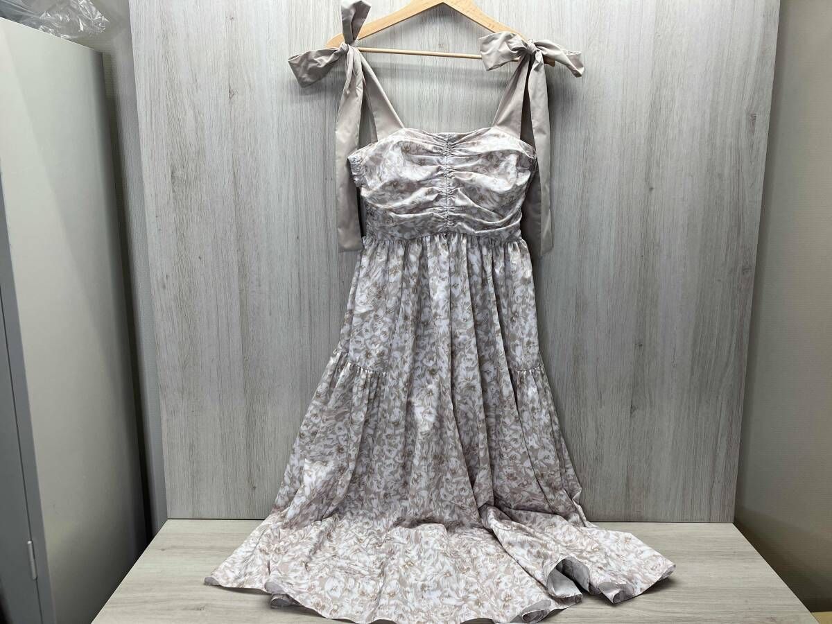 SNIDEL スナイデル ショルダーリボンフラワーワンピース SWFO241077 マキシ丈 異素材 胸ギャザー 華やか リゾート感 ぼかし調 1