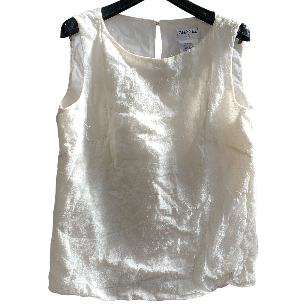3484 CHANEL シャネル パール ロゴ 裏地シルク ノースリーブ トップス