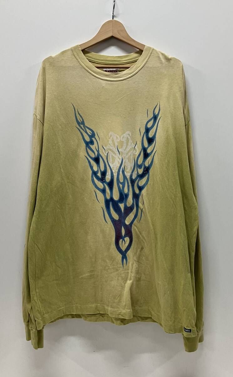 KAMIYA カミヤ G14LT079 KMY-FIRE Distressed ファイヤー ディストレスド ファイヤープリン 長袖Tシャツ サイズL 綿