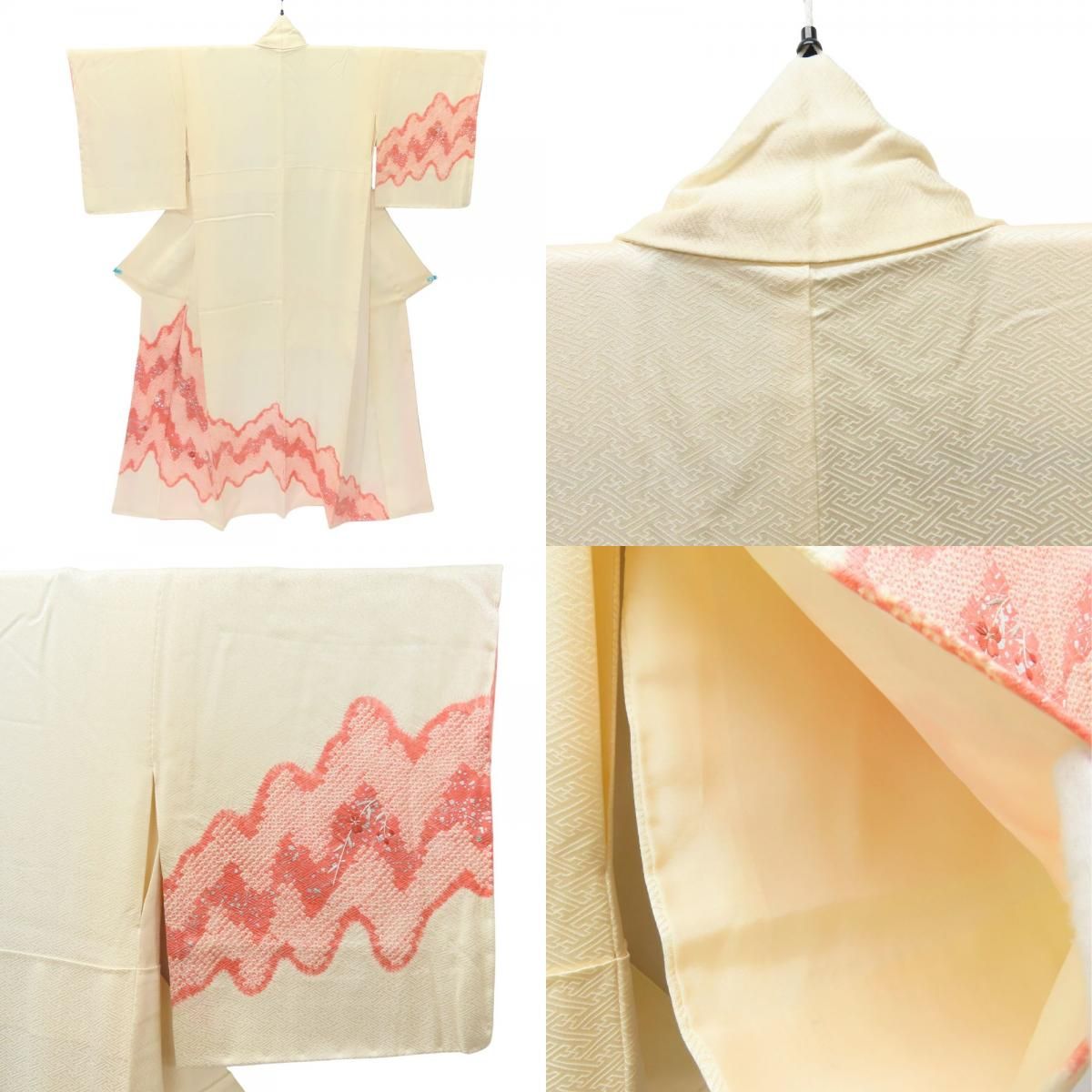 訪問着 付下 3点セット 襦袢 半襟付き 正絹 ピンク ホワイト 絞り 和装 呉服 和服 きもの レディース 女性