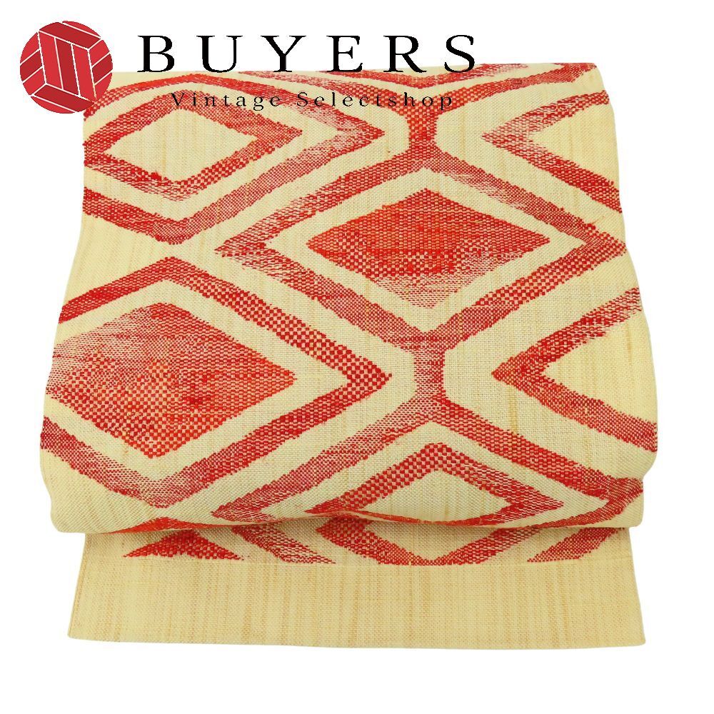 名古屋帯 紬 八寸 正絹 金銀糸除く 生成り系 レッド 名古屋仕立て カジュアル お洒落 和装 呉服 和服 きもの レディース 女性