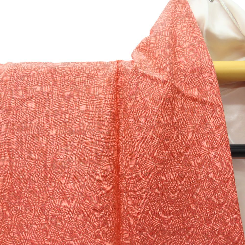 中古】 小紋 鮫 正絹(金銀糸除く) 朱色 和装 呉服 和服 きもの