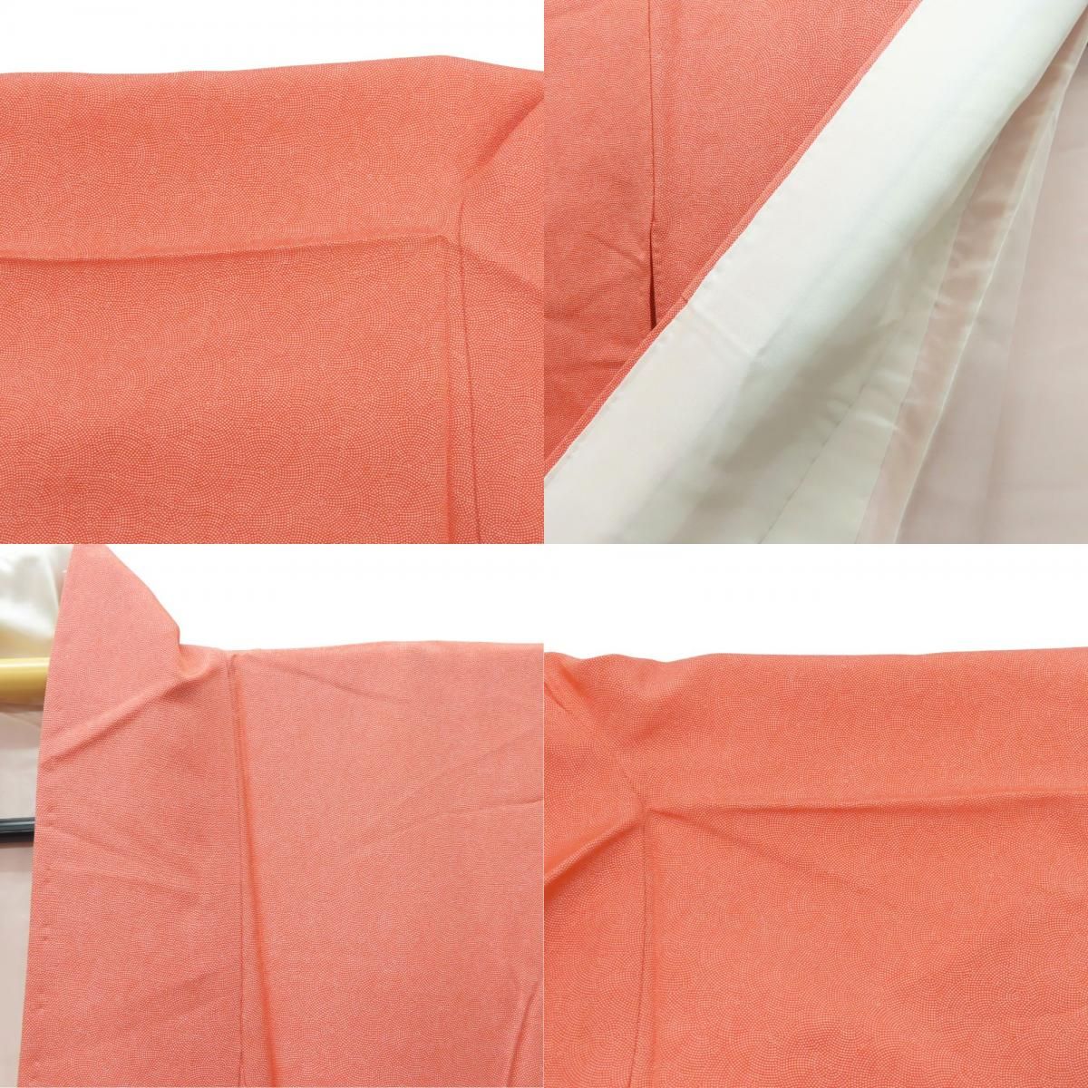 中古】 小紋 鮫 正絹(金銀糸除く) 朱色 和装 呉服 和服 きもの