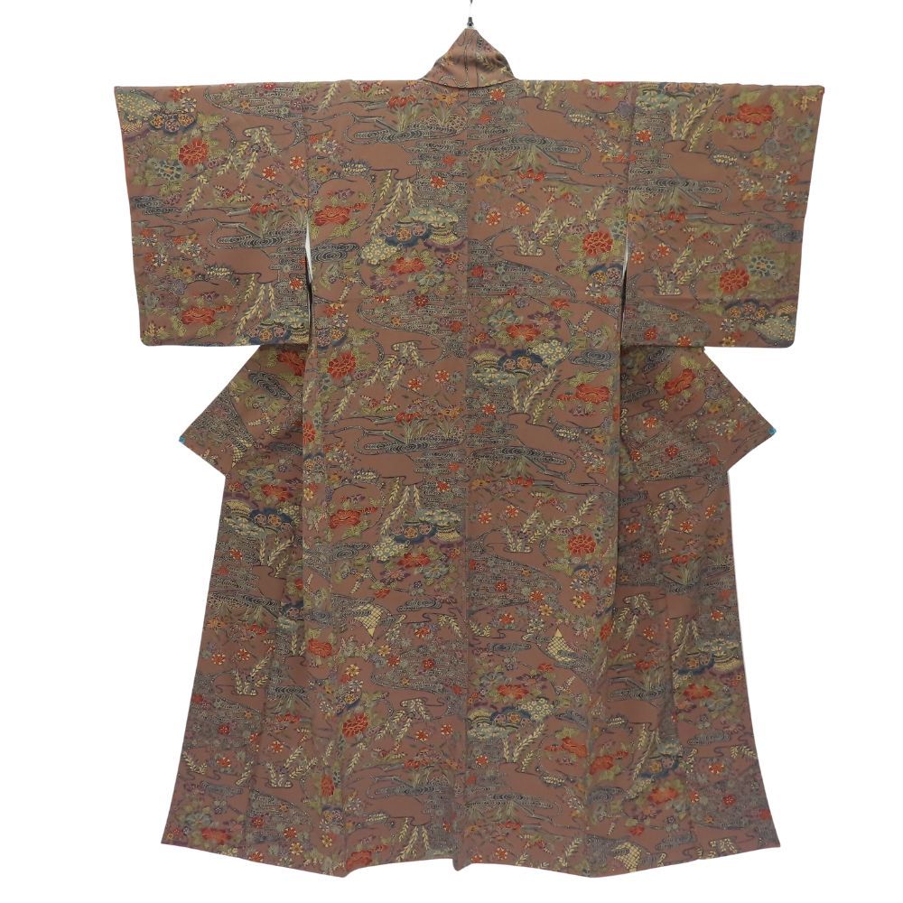 小紋 正絹 金銀糸除く ブラウン 和装 呉服 和服 きもの レディース 女性