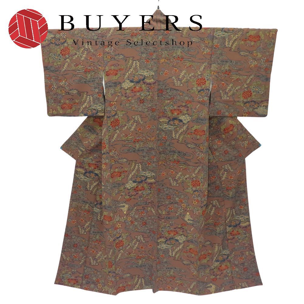 小紋 正絹 金銀糸除く ブラウン 和装 呉服 和服 きもの レディース 女性