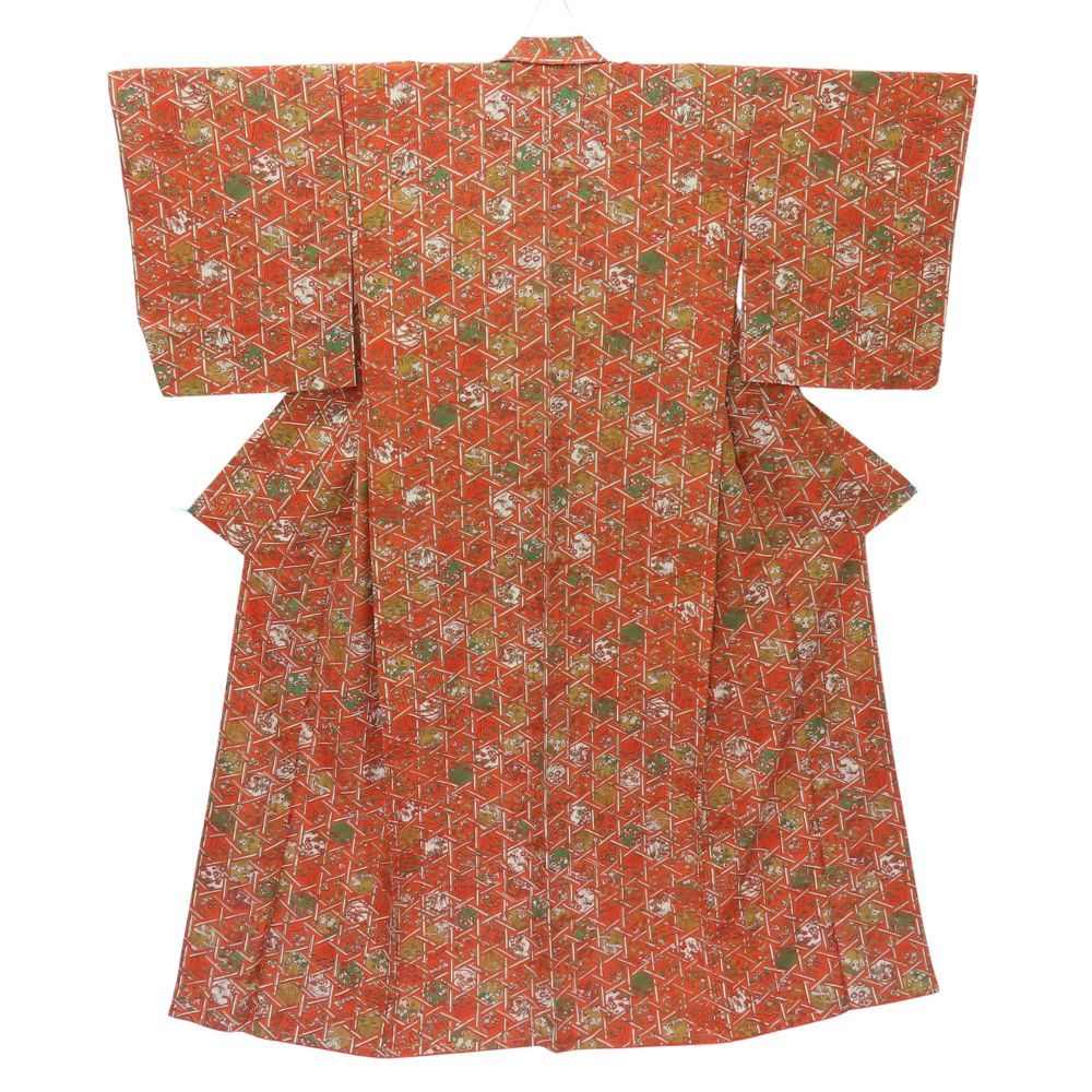 小紋 正絹 朱色 和装 呉服 和服 きもの レディース 女性