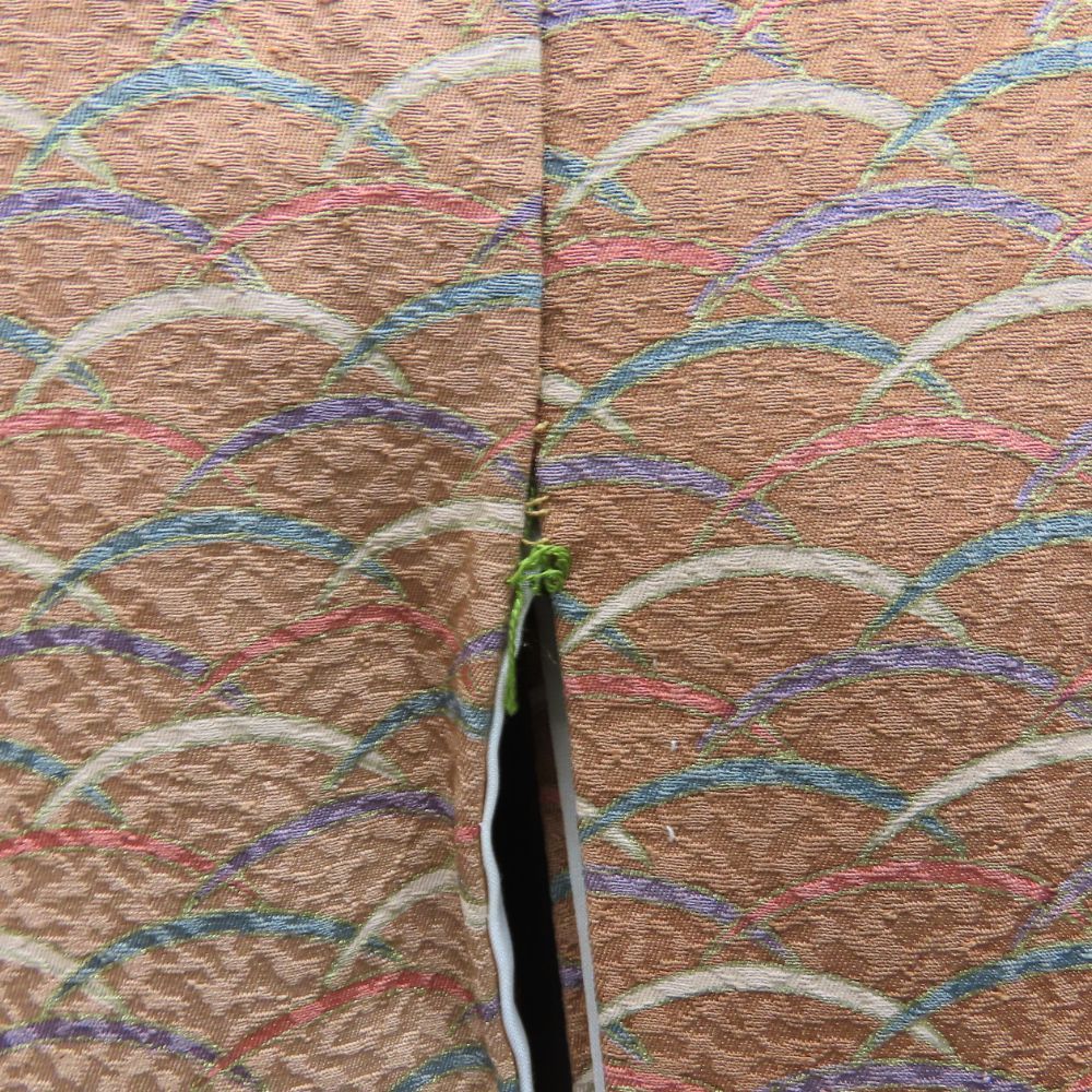 中古】 小紋 正絹(金銀糸除く) ブラウン系 グリーン系 和装 呉服 和服