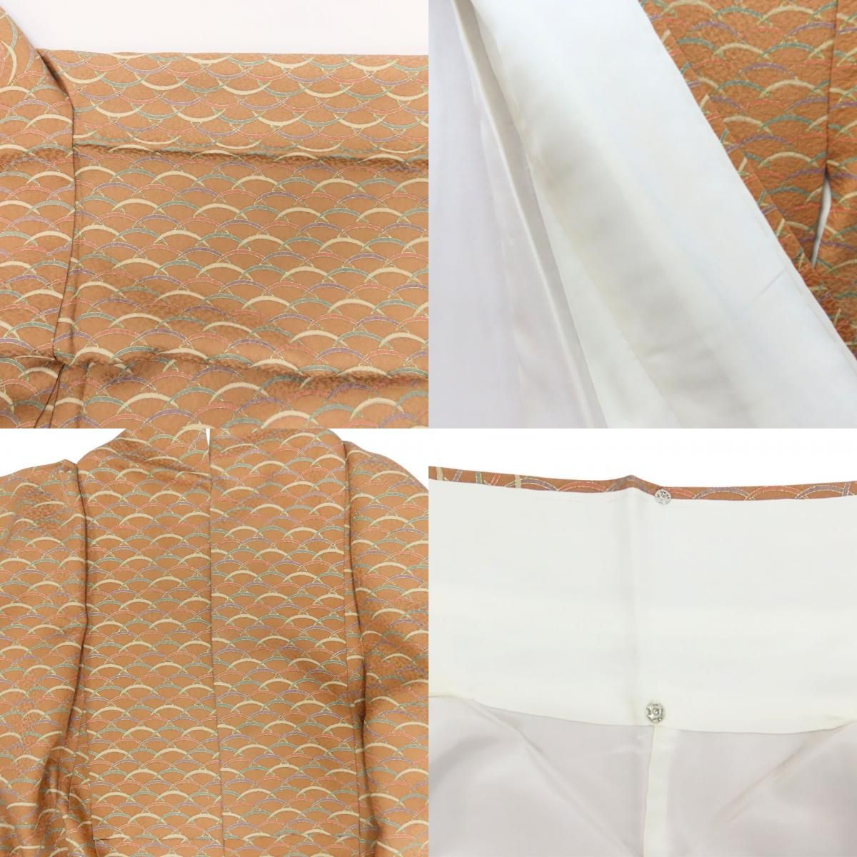 中古】 小紋 正絹(金銀糸除く) ブラウン系 グリーン系 和装 呉服 和服