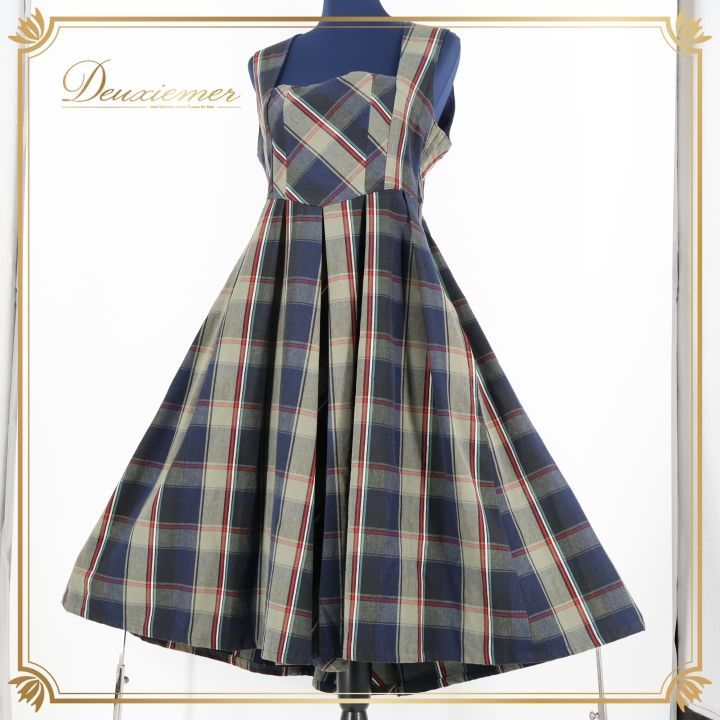 フォークダンス 衣装 ワンピース ドレス グリーン系 ロミマザー チェック柄 ノースリーブ レトロ カントリー Romi Mother チロリアン 緑 紺 赤 白 落ち着いた色 かわいい 袖なし ネイビー系 レッド系 ホワイト系