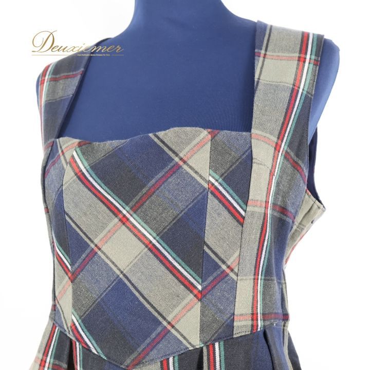 フォークダンス 衣装 ワンピース ドレス グリーン系 ロミマザー チェック柄 ノースリーブ レトロ カントリー Romi Mother チロリアン 緑 紺 赤 白 落ち着いた色 かわいい 袖なし ネイビー系 レッド系 ホワイト系