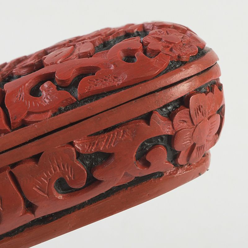 中国　剔紅　堆朱　花文　香合　2点　C　4901 中国剔紅堆朱花文香合2点C4901