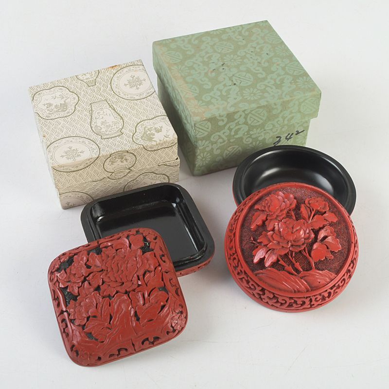 中国 剔紅 堆朱 花文 香合 2点 C S208 - メルカリ