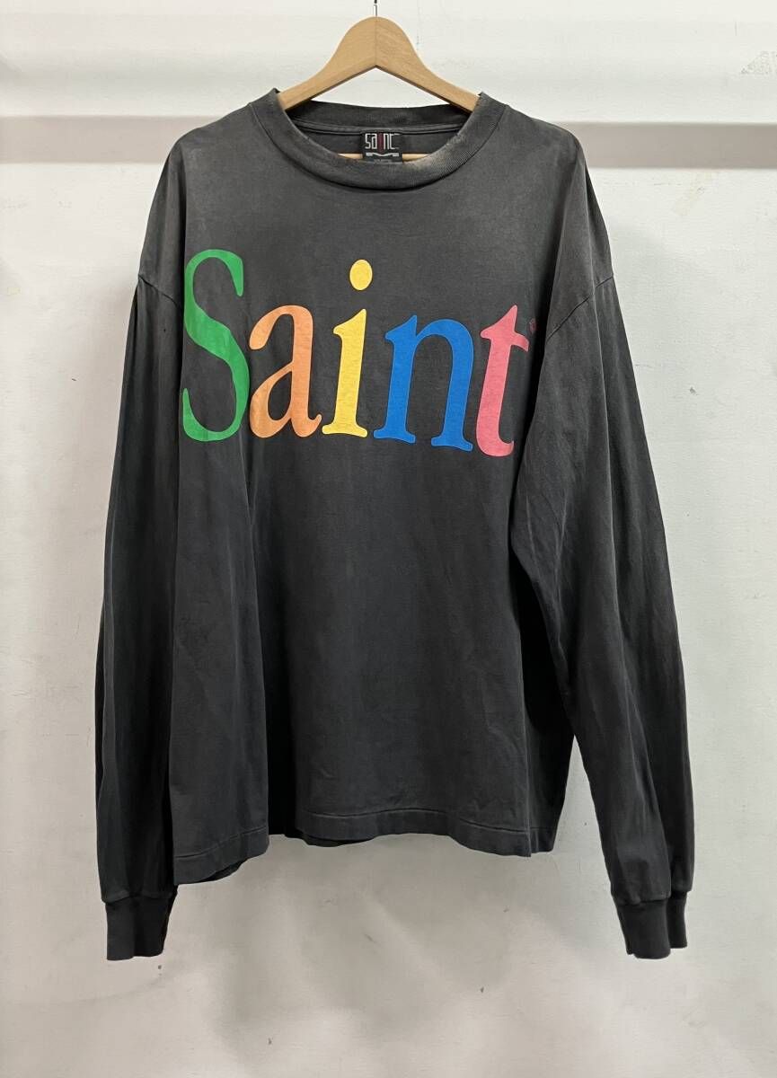 saint michael セイントマイケル 25SS RAINBOW LS TEE 半袖Tシャツ ロゴ プリント 汚れ有り 穴あきあり サイズXL コットン