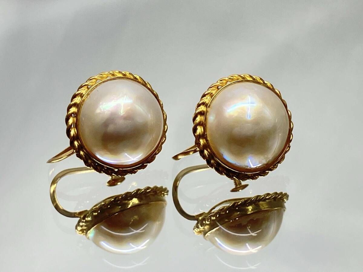ソーティング付き K18 総5.3g ハーフパール イヤリング