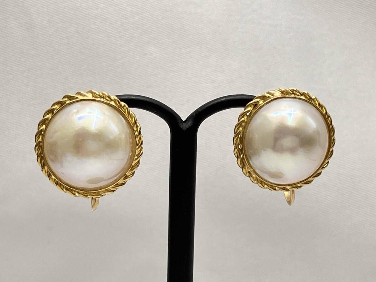 ソーティング付き K 18 総5.3 g ハーフパール イヤリング